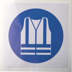 Panneau Obligation, Avec Pictogramme : Gilet De Sécurité Haute Visibilité Obligatoire, Auto-adhésif, En Vinyle ( Prix Pour 1 )