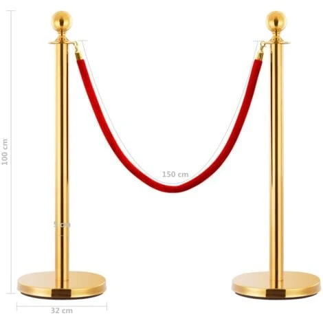 Jeu De Barrières De File D'attente VIP 3 Pcs Inox Doré VidaXL – Image 3