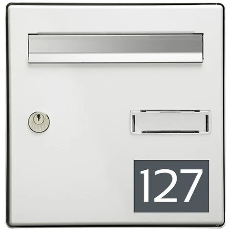 Numéro Pour Boite Aux Lettres Personnalisable Rectangle Grand Format (100x70mm) Gris Chiffres Blancs