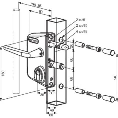 Serrure De Portail En Applique Verte - Clé I - Axe à 30 Mm - Profil 40 à 60 Mm - LAKQ - Locinox – Image 2