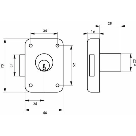 THIRARD - Serrure De Meuble En Applique Pour Porte D'ameublement, Gauche, Axe 25mm, 70x50mm, Noir, 3 Clés – Image 3