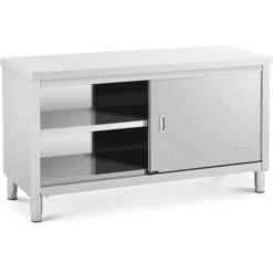 Meuble Bas Inox Table De Travail Armoire Avec Portes Coulissantes 150x60x85cm