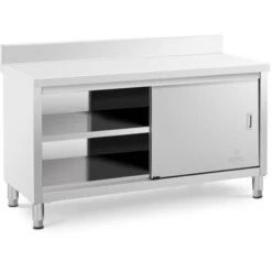 Meuble Bas Inox Table Travail Armoire Adossée Portes Coulissantes 150x60x85cm