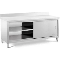 Meuble Bas Inox Table Travail Armoire Adossée Portes Coulissantes 200x70cm 600kg