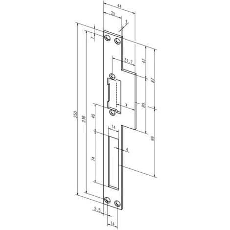 Plaque De Frappe à Rabat 14C Rect.B.44xL.250mm DIN Gauche/DroiteASSA ABLOY