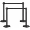 COSTWAY 4 Poteaux De Guidage Guide File Avec 2 Sangles Rétractable 2 M En Acier Inoxydable Pour Aéroport, Théâtres, Cinéma Noir