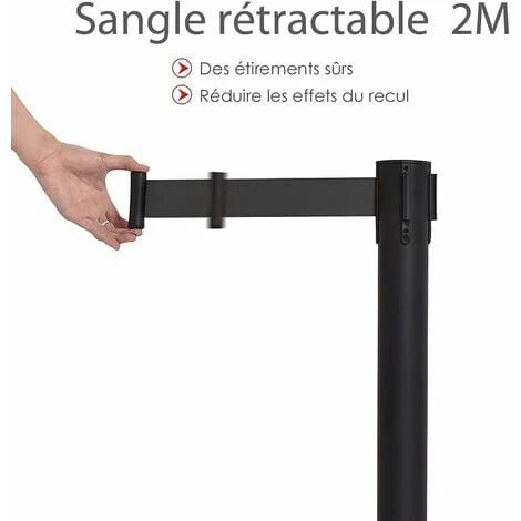 COSTWAY 4 Poteaux De Guidage Guide File Avec 2 Sangles Rétractable 2 M En Acier Inoxydable Pour Aéroport, Théâtres, Cinéma Noir – Image 4