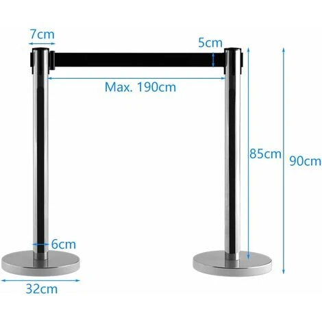 COSTWAY 6 Poteaux De Guidage Guide File Avec 3 Sangles Rétractable 2 M En Acier Inoxydable Pour Aéroport, Théâtres, Cinéma Noir – Image 5
