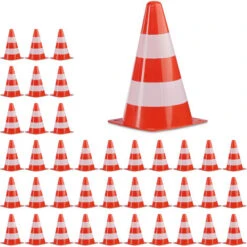 Cône De Signalisation En Lot De 40, Empilable, Avec Sac Noir à Nouer, 22 Cm De Haut, Orange/blanc