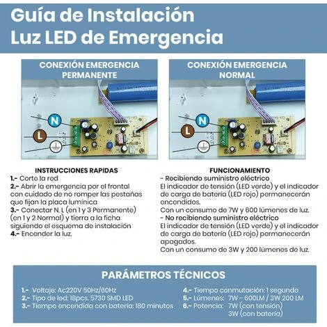 Lumière D’urgence LED 3W 200LM. Fonction D'allumage Permanent 7W. Encastrable Ou Surface Blanc Froid 6500K - Pack 10 Pcs. – Image 4