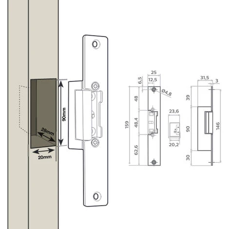 Gâche électrique Têtière Courte à Encastrer Avec Levier De Déblocage - – Image 4