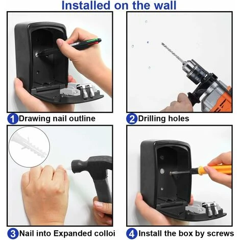 Boite à Clé Sécurisée, Supérieur Grand Clés Boîte, Coffre à Clé Avec Code Numérique à 4 Chiffres, Boite A Clef Mural Sécurisé Pour Intérieur Extérieur Maison Bureau Garage École Gymnase(Noir) – Image 4