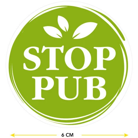 Lot De 2 Autocollants Stop Pub Naturel Vert Rond 6 Cm. Adhésif Pas De Publicité Pour Boîte Aux Lettres. Étiquette Stop Pub Adhésive écolo – Image 2