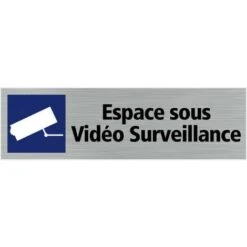 Pictogramme Espace Sous Vidéo Surveillance. (Q0116). Signalisation Porte - 170 X 50 Mm - Autocollant Souple Ou Plaque Alu Brossé 2mm. - Adhésif Aspect Aluminium Brossé