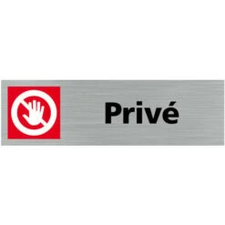 Pictogramme Privé. (Q0155). Signalisation Porte - 170 X 50 Mm - Autocollant Souple Ou Plaque Alu Brossé 2mm. - Adhésif Aspect Aluminium Brossé