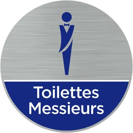 Pictogramme Toilettes Hommes (Q0465). Autocollant Souple Effet Alu Brossé Ou Plaque De Porte Alu Brossé Ep 2mm Au Choix - Adhésif Aspect Aluminium Brossé - Diamètre 76 Mm