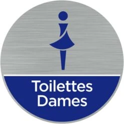 Pictogramme Toilettes Dames (Q0466). Autocollant Souple Effet Alu Brossé Ou Plaque De Porte Alu Brossé Ep 2mm Au Choix - Adhésif Aspect Aluminium Brossé - Diamètre 76 Mm