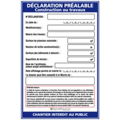 Panneau Déclaration Préalable Construction Ou Travaux + Marqueur Noir (W1033). Panneau Akylux 80 X 120 Cm - Avec Oeillets