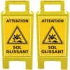 Lot De 2 Chevalets ATTENTION SOL GLISSANT (WPSG680I-X2). 2 Balises De Signalisation Pour Surface Glissante, De Couleur Jaune. 60 X 30 Cm