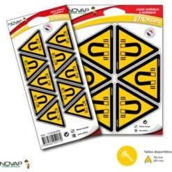 Planche 6 Stickers Triangle 100mm - Danger Champ Magnétique - 4242224
