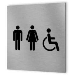 Pictogramme Panneau Signalétique WC Format 20 Cm X 20 Cm En Dibond Aluminium Brossé - Modèle Toilettes TRIO