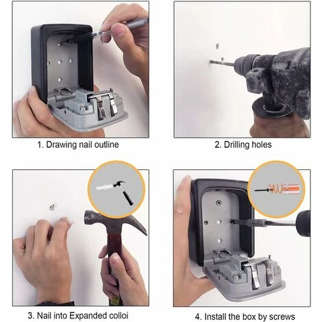 Boîte à Clé Sécurisée, Avec Serrure 4 Chiffres à Code Supérieur Grand Clés Boîte, étanche à L'eau Et à La Rouille,Boite A Clef Mural Pour Une Utilisation En Intérieur Et En Extérieur. – Image 4