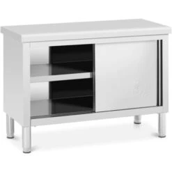 Meuble Bas Inox Table De Travail Armoire Portes Coulissantes 120x50cm 3 Niveaux