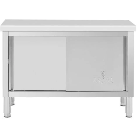 Meuble Bas Inox Table De Travail Armoire Portes Coulissantes 120x50cm 3 Niveaux – Image 4