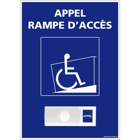 Panneau Appel Rampe D'Accès + Sonnette Sans Fil. Signalisation Handicap. Panneau Appel Pour PMR En PVC 15 X 21 Cm