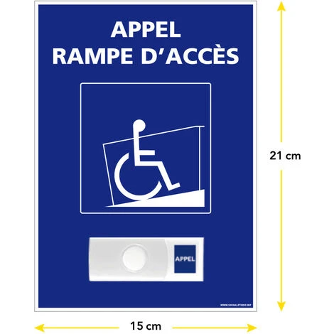 Panneau Appel Rampe D'Accès + Sonnette Sans Fil. Signalisation Handicap. Panneau Appel Pour PMR En PVC 15 X 21 Cm – Image 2