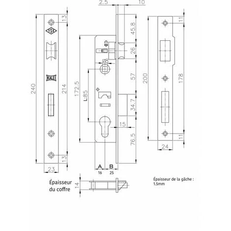 Serrure De Portail à Larder Trou Inox De Cylindre Européen I Axe A 25mm + Gâche – Image 2