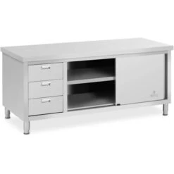 Meuble Bas Inox Table Travail Armoire Portes Coulissantes 200x70cm 3 Tiroirs