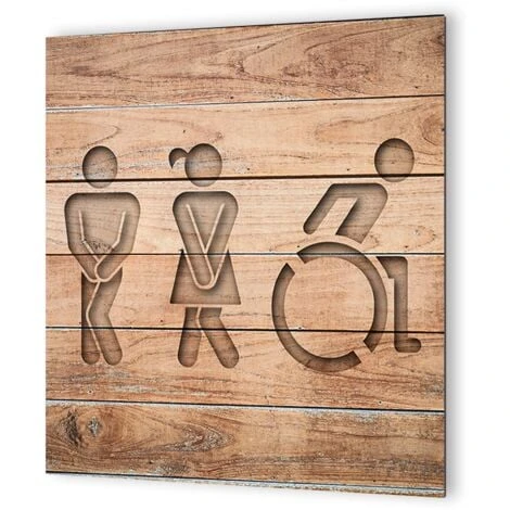 Panneau Pictogramme De Signalisation Fun · Toilettes Trio H/F PMR Texture Bois