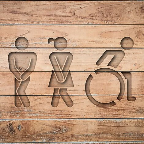 Panneau Pictogramme De Signalisation Fun · Toilettes Trio H/F PMR Texture Bois – Image 2