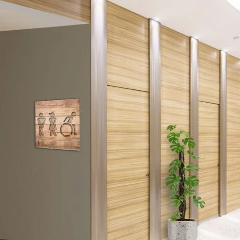Panneau Pictogramme De Signalisation Fun · Toilettes Trio H/F PMR Texture Bois – Image 3