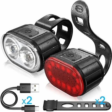Déstockage Ensemble D'éclairage De Vélo, Feu Arrière Et Phare à LED De Sport De Vélo, Feu Avant à 4 Modes D'éclairage Et Feu Arrière à 6 Modes D'éclairage Larfait Pour Le Vélo De Montagne Ou De Route