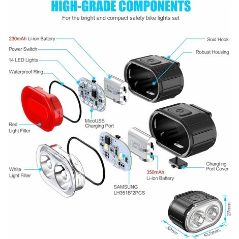 Déstockage Ensemble D'éclairage De Vélo, Feu Arrière Et Phare à LED De Sport De Vélo, Feu Avant à 4 Modes D'éclairage Et Feu Arrière à 6 Modes D'éclairage Larfait Pour Le Vélo De Montagne Ou De Route – Image 2