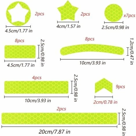 Déstockage 42 Pièces Autocollants Réflecteurs, Autocollant Réfléchissant Vélo, Auto Adhésive Avertissement Bande, Sécurité à Marquer De Visibilité, Pour Poussettes Vélos Casques Voiture – Image 3