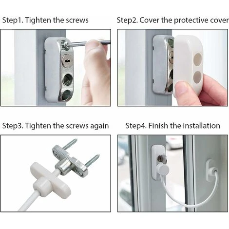 1pc Fenêtre Entrebâilleur De Porte Verrouillage Porte Coulissante Bébé Sécurité Enfant Verrou De Sécurité Câble Catch Fils Avec Clé En Acier Inoxydable Pour Garage Placard Fenêtre Chambre,blanche,Lila – Image 5