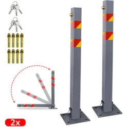 Froadp Serrure De Stationnement En Acier, Poteau De Parking Pliable Avec Clés Et Bande Réfléchissante, Ensemble De Poteaux De Barrière Facile à Installer, Colonne De Verrouillage De Sécurité(2 Pièces)