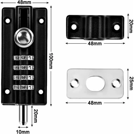 Loquet De Verrouillage à Combinaison Verrou à Combinaison à 4 Chiffres Verrou De Porte à Code Mécanique Serrure Sans Clé Glissière Verrou De Porte Inviolable Pour Armoire Jardin,KoleZy – Image 3