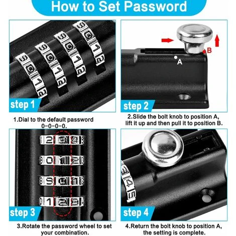 Loquet De Verrouillage à Combinaison Verrou à Combinaison à 4 Chiffres Verrou De Porte à Code Mécanique Serrure Sans Clé Glissière Verrou De Porte Inviolable Pour Armoire Jardin,KoleZy – Image 5