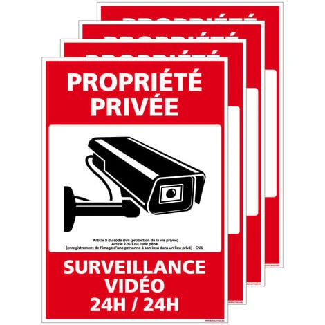 Panneau Propriété Privée Surveillance Vidéo 24h/24. G1533. Sticker, Panneau PVC Ou Aluminium. Vidéosurveillance - Adhésif - 75 X 105 Mm