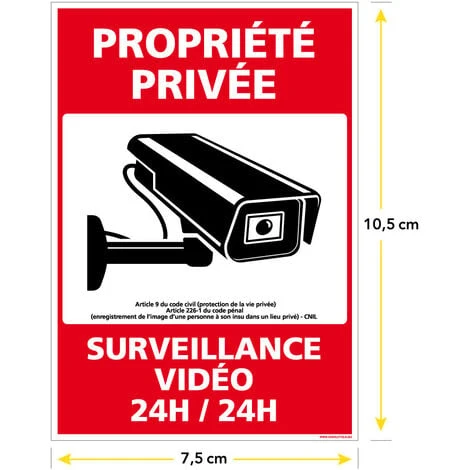 Panneau Propriété Privée Surveillance Vidéo 24h/24. G1533. Sticker, Panneau PVC Ou Aluminium. Vidéosurveillance - Adhésif - 75 X 105 Mm – Image 4