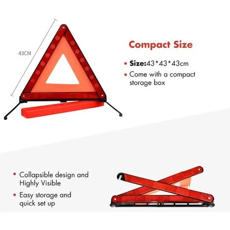 RHAFAYRE Triangles De Signalisation Pour Auto, Panneau De Stationnement Sécurisé Triangle Plaque D'Avertissement Réfléchissant Kit Auto Sécurite Avec Pour Véhicules à Moteur Triangle De Sécurité Rouge – Image 3