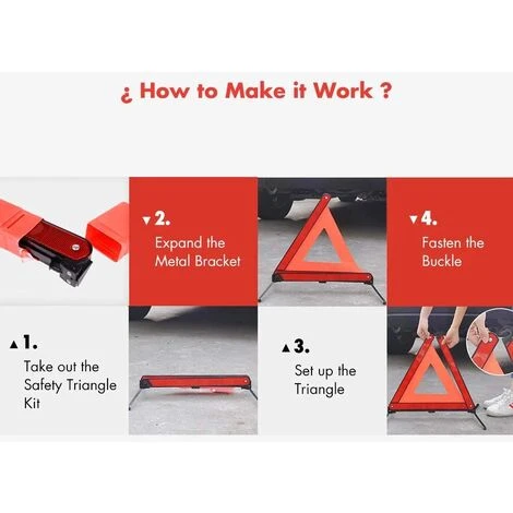 RHAFAYRE Triangles De Signalisation Pour Auto, Panneau De Stationnement Sécurisé Triangle Plaque D'Avertissement Réfléchissant Kit Auto Sécurite Avec Pour Véhicules à Moteur Triangle De Sécurité Rouge – Image 4