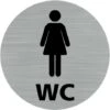 Pictogramme WC Femmes (Q0419). Autocollant Souple Effet Alu Brossé Ou Plaque De Porte Alu Brossé Ep 2mm Au Choix - Adhésif Aspect Aluminium Brossé - Diamètre 76 Mm