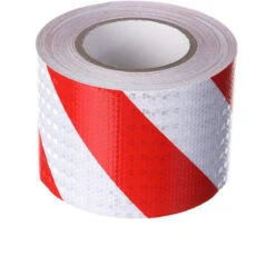 Bande De Signalisation Réfléchissante En Sergé Rouge Et Blanc De 10 Cm De Large Et 25 M De Long.