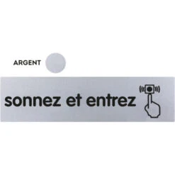 Plaquette Sonnez Et Entrez - Plexiglas Argent 170x45mm - 4321110