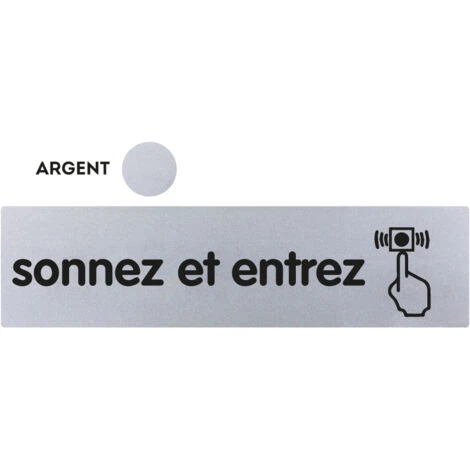 Plaquette Sonnez Et Entrez - Plexiglas Argent 170x45mm - 4321110